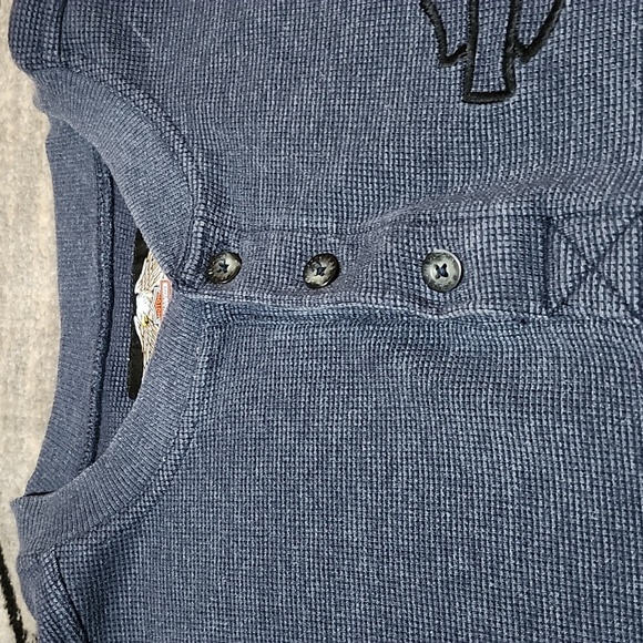 HARLEY DAVIDSON HENLEY THERMAL EMBROIDERED BAR & SHIELD BLUE LONG SLEEVE SHIRT - Picture 4 of 14